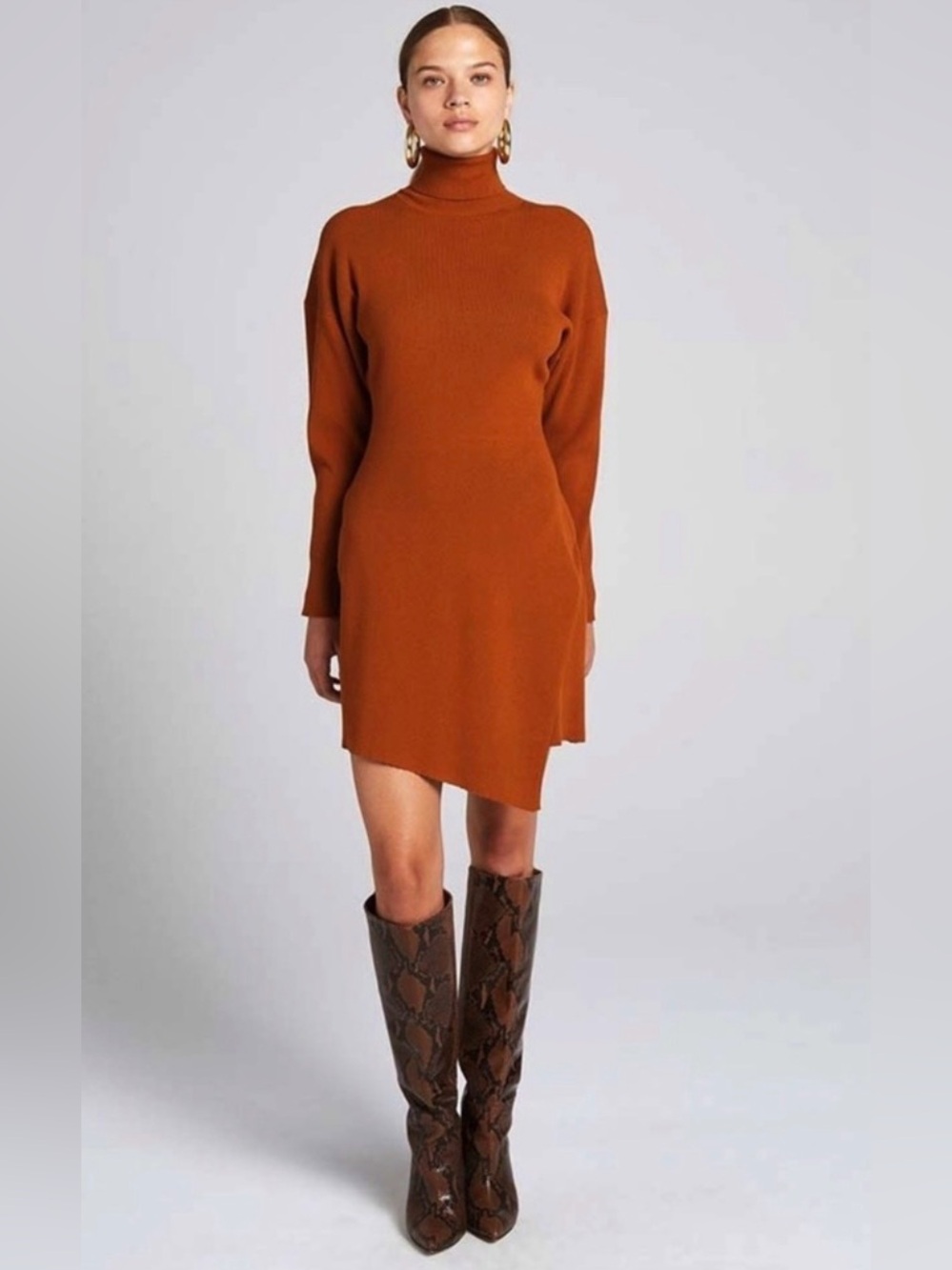 A.L.C. Virgo Turtleneck Sweater Dress Allspice Asymmetrical Hem M